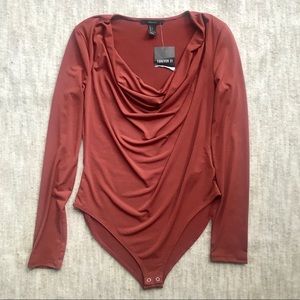 New Mauve Long Sleeve Cowl Neck Body Suit Large